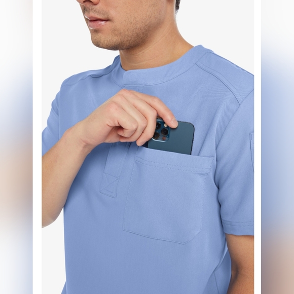 Keswi Scrubs Men's Henley Scrub Top Blue Size Large New With Tags Medical Nurse - Picture 11 of 12